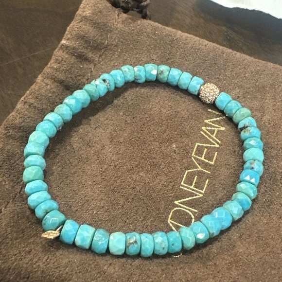 SYDNEY EVAN 14k Yellow Gold, Turquoise & Diamond Pavé Ball Beaded Bracelet - Picture 2 of 3